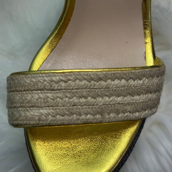 Gucci Gold Metallic Leather Jute Platform Espadrille Sandals Rare Find, 35.5Size - Picture 9 of 11